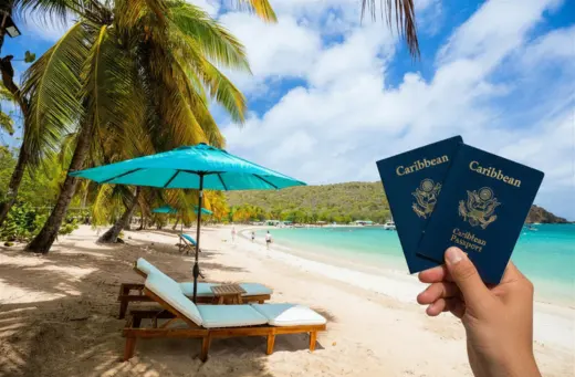Persona en el caribe con su pasaporte de ciudadano