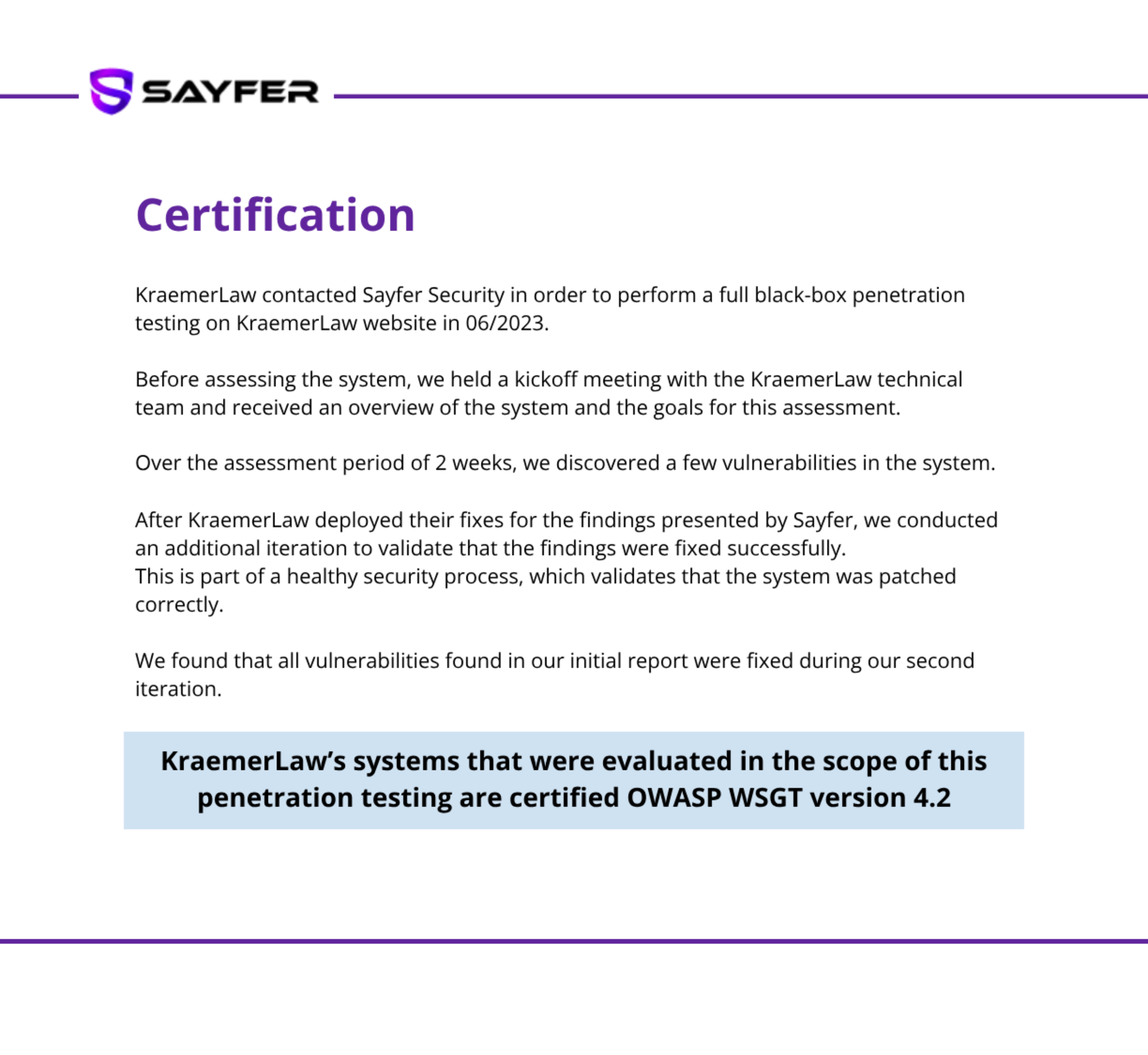 Sayfer Certification