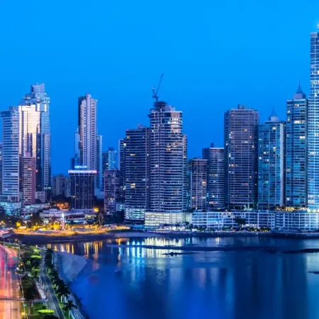 Aerial view of beachfront properties in Panama
