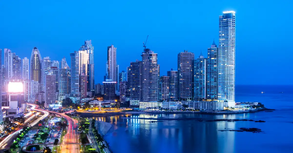 Aerial view of beachfront properties in Panama